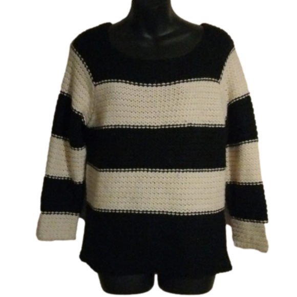 Sanctuary Sweaters - Sanctuary size large black/ cream striped sweater.  So  pretty for winter.